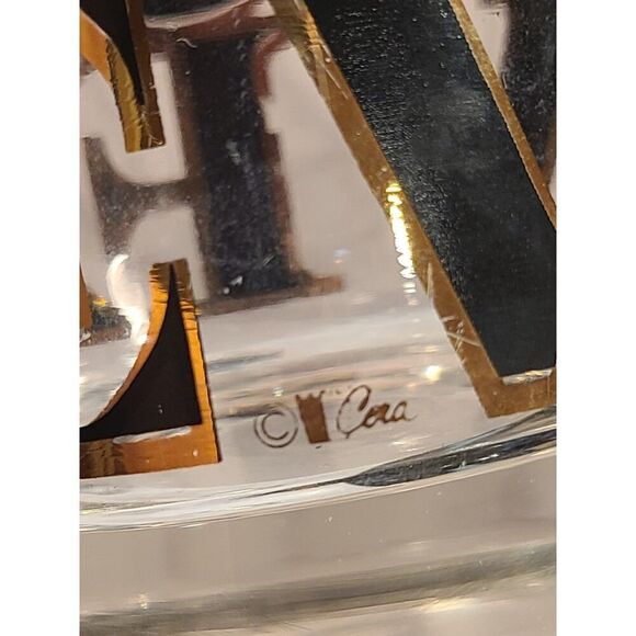 CERA MCM Glass Old Fashioned Rocks Glasses Cocktail Black & Gold 'LOVE' Set of 4 - Picture 6 of 16